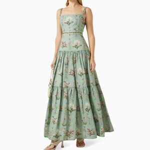 Agua by Agua Bendita Lima Hand-embroidered Floral Linen Maxi Dress